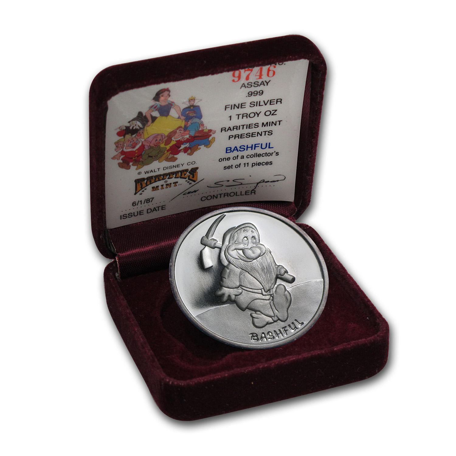 Disney レア　非売品　文具セット　入園者数1億人達成記念 1 oz Silver - Disney's Snow White 50th Anniv Bashful, w/Box & COA